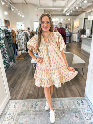 The Ecru Rosebud Ruffle Tiered Mini Dress
