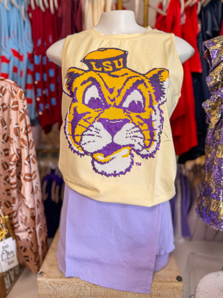 Butter Yellow LSU Sequin Vintage Tiger Luxe Tank (Licensed)