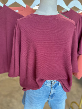 Wine Cloudy Knit 3/4 Sleeve Top
