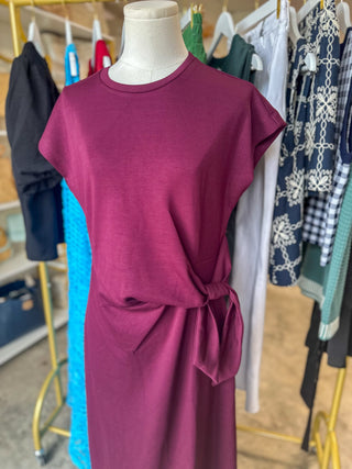 Wine Graceful & Gathered Knot Midi Dress