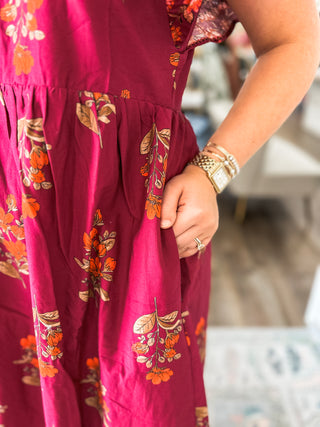Garnet Tuscan Bloom Midi Dress