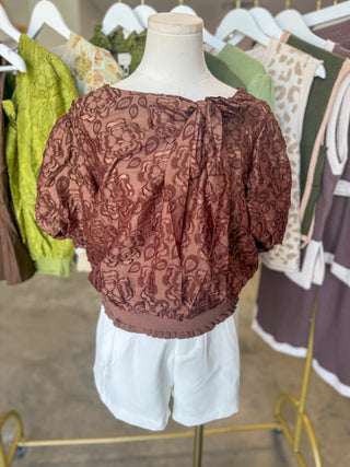 Brown Garden Romance Bow Detail Top