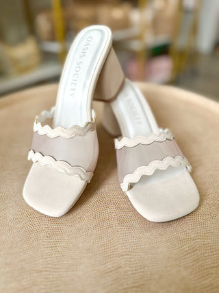 The Trina Beige Scallop Mesh Block Heel