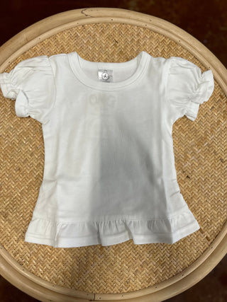 White Short Sleeve Ruffle Shirt