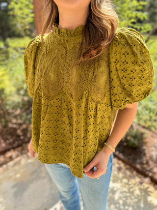 Olive Vintage Eyelet Top