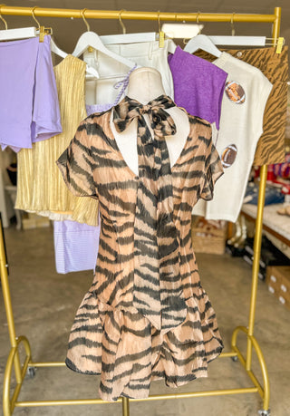 Tiger Stripe Satin Statement Mini Dress