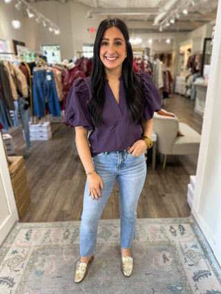Purple Parker Puff Sleeve Textured Top