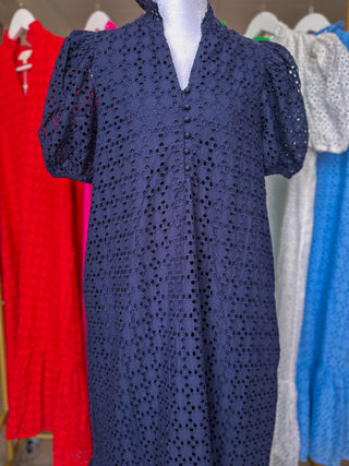 Navy Sweet Eyelet Moments Midi Dress