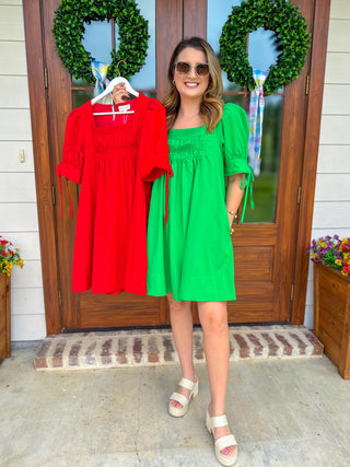 Red Dream Girl Smocked Mini Dress