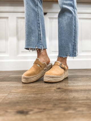 The Edith Clog Raffia Mule Slight Wedge Almond