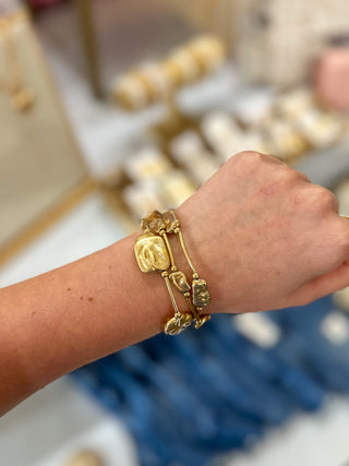 Gold Hammered Rectangle Nugget Set of 3 Stretch Bracelets