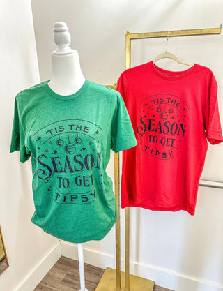 Red Tis The Season to Get Tipsy Graphic Tee