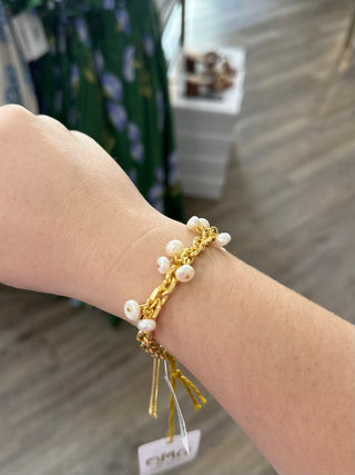Eleanor Gold Chain W/ White Pearl Dangles Bracelet