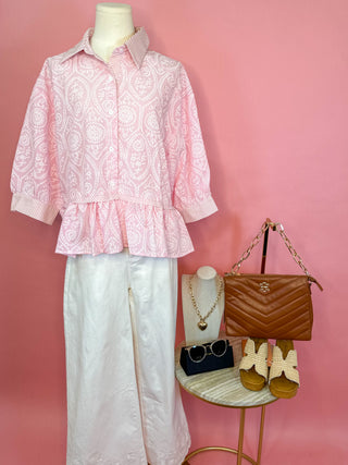 Pink Talk Pretty To Me Button Down Top