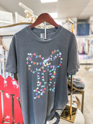 Christmas Lights Bow Women's Graphic Tee Pepper