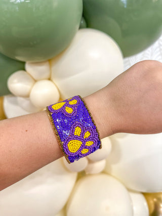 Tiger Paw Print Game Day Beaded Snap Bracelet