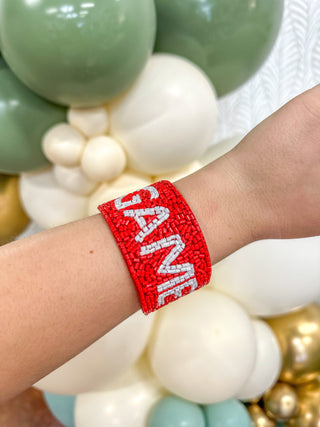 Red & White Game Day Beaded Snap Bracelet