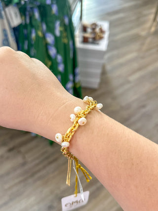 Eleanor Gold Chain W/ White Pearl Dangles Bracelet