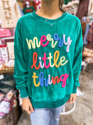 Merry Little Thing Multi Color Embroidery Sweatshirt