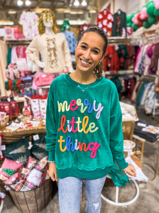 Merry Little Thing Multi Color Embroidery Sweatshirt