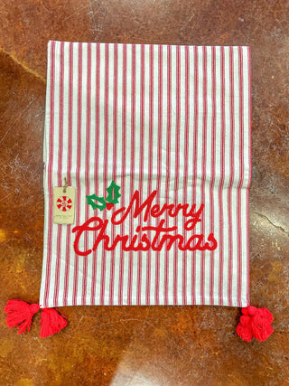 Merry Christmas Ticking Table Runner