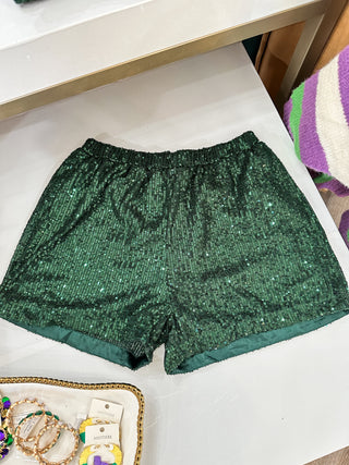 Deep Emerald Welcome To The Party Sequin Shorts