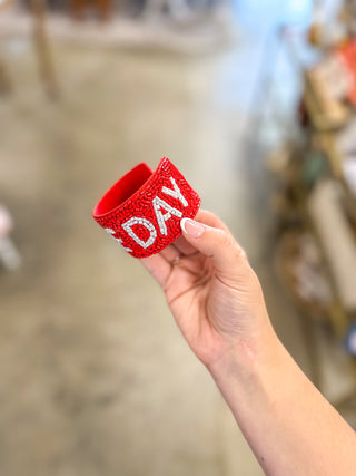 Red & White Game Day Beaded Snap Bracelet