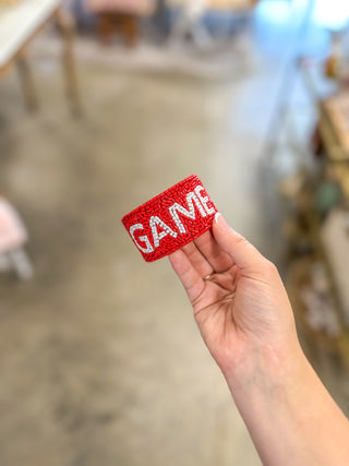 Red & White Game Day Beaded Snap Bracelet