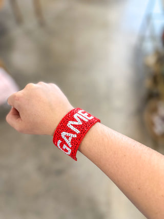 Red & White Game Day Beaded Snap Bracelet