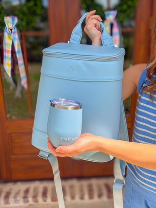 Blue Insulated Cooler Backpack W/ 2 Insulated Cups Gift Set