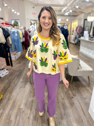 Parade Ready Scattered Sequin Masks Oversized Tee