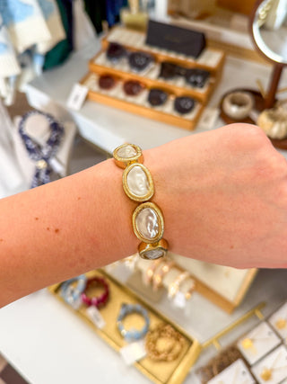 Flat Gold Pearl Stretch Bracelet