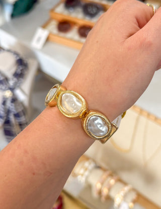 Flat Gold Pearl Stretch Bracelet