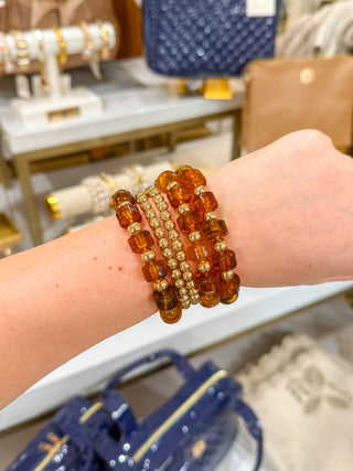 Brown & Gold Chunky Oval Beaded Set of 5 Stretch Bracelets