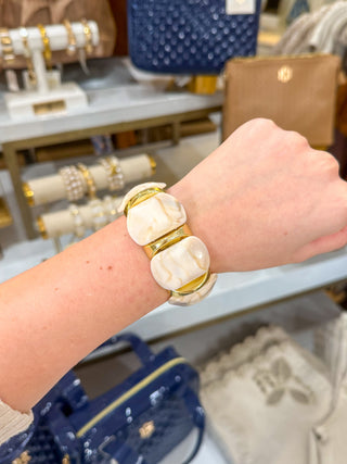 Ivory Acrylic & Gold Bar Stretch Bracelet