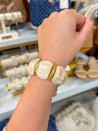 Ivory Acrylic & Gold Bar Stretch Bracelet