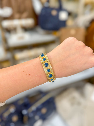 Navy & Matte Gold Circle Stone Accents Stretch Bracelets