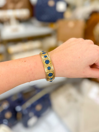 Navy & Matte Gold Circle Stone Accents Stretch Bracelets