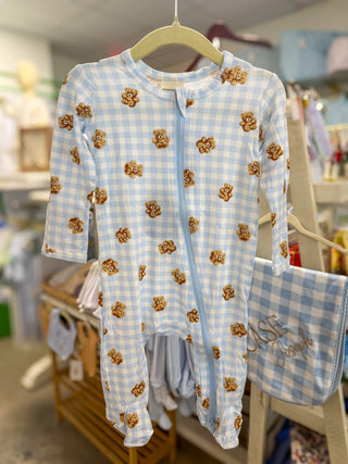 Blue Teddy Picinic 2-Way Zip Footie