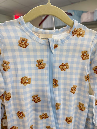 Blue Teddy Picinic 2-Way Zip Footie