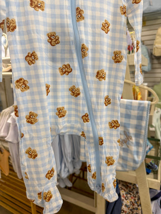 Blue Teddy Picinic 2-Way Zip Footie