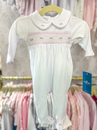 White Pink Grace Smocked Footie