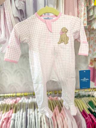 Pink Puppy Playtime Applique Zip Footie