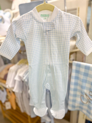 Baby Blue Checks Pima Cotton Footie