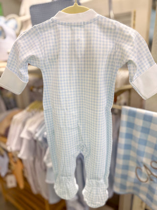 Baby Blue Checks Pima Cotton Footie