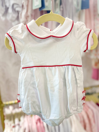 White with Red Essentials Collared Ruffle Girl Bubble