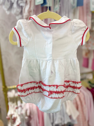 White with Red Essentials Collared Ruffle Girl Bubble
