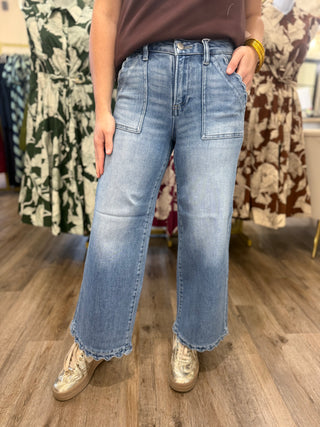 Maggie Medium Wash Scallops Are Your Best Friend Wide Leg Denim