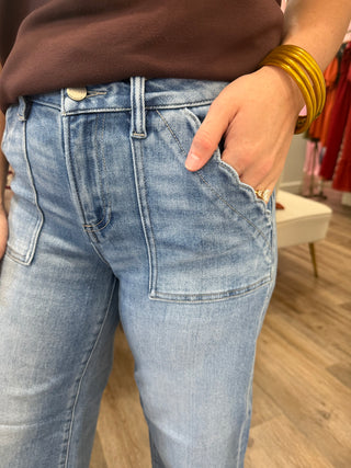 Maggie Medium Wash Scallops Are Your Best Friend Wide Leg Denim