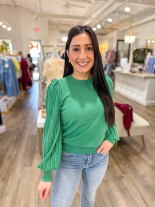 Rosemary Green Pleated Sleeves Top